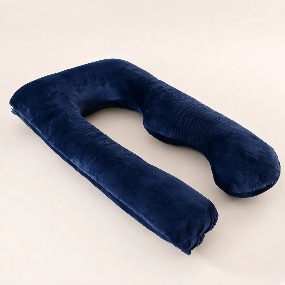 Almohada en U de terciopelo Orlubi, color azul oscuro